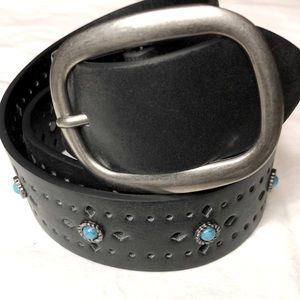BELT. Black Faux leather belt with stunning Turquoise and silver accents